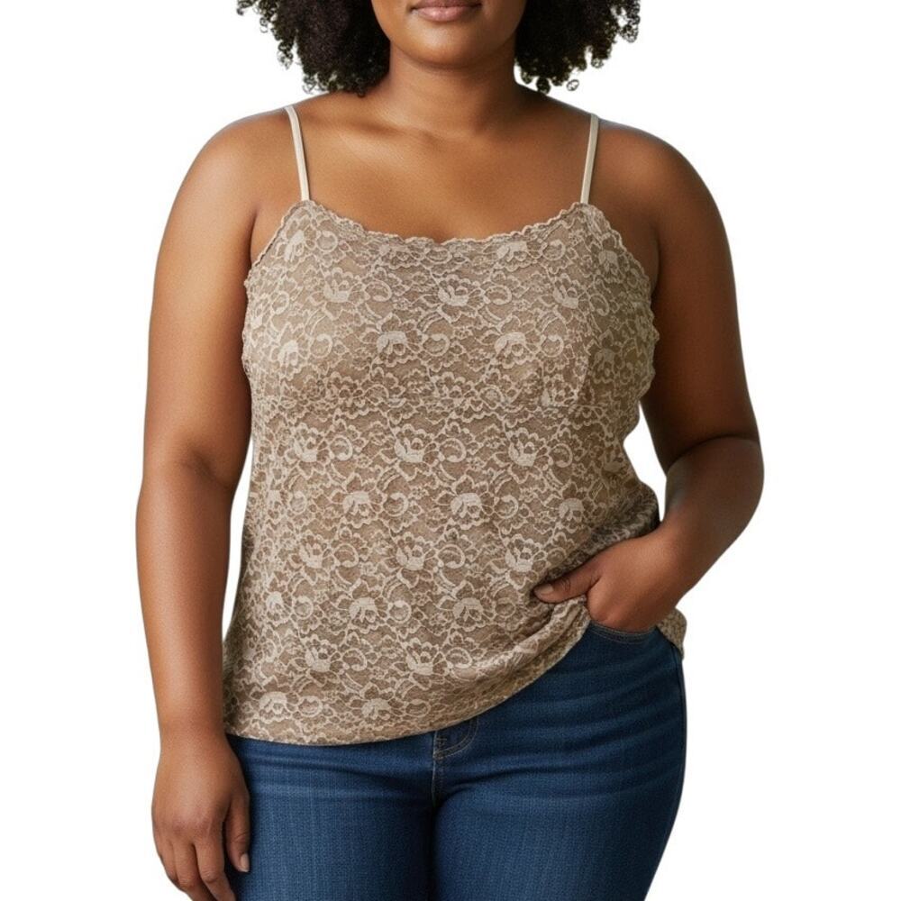 New York & Company Vintage Lace Cami Top Tan Ivory Gold XL